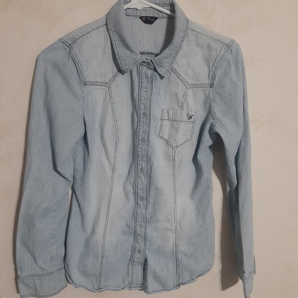 Guess Women's Western Pearl Snap Button Long Sleeve Button Up Shirt Size S - Picture 2 of 7